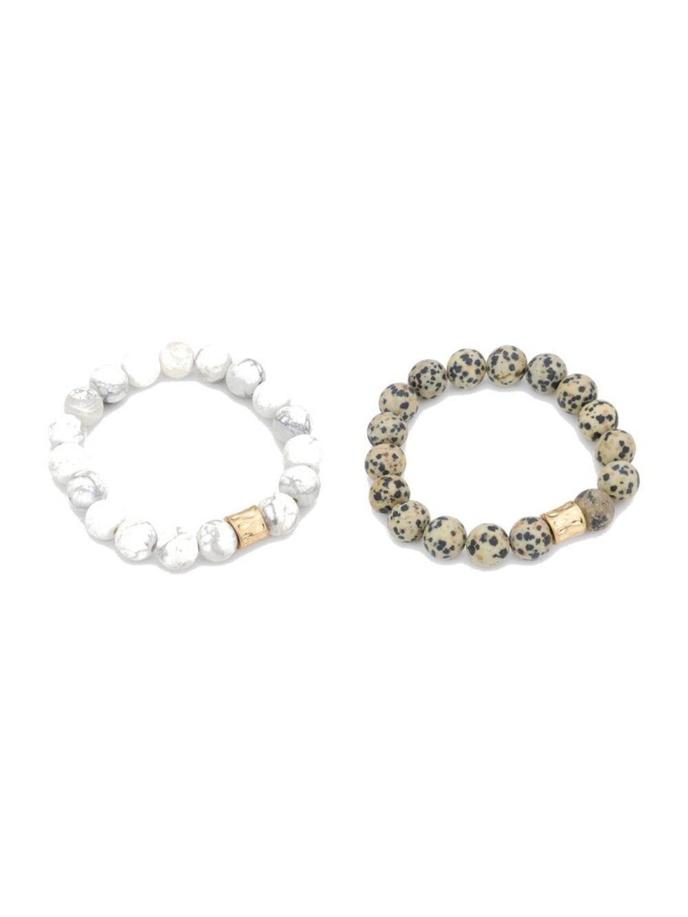 2 Bracelet Set - White Howlite and Dalmatian Jasper Stone Stretch Bracelets